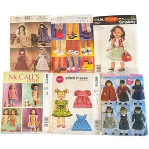 6 NEW Patterns 1 Simplicity 2 McCall's 1 Butterick 2 Vogue 18" Doll Clothing